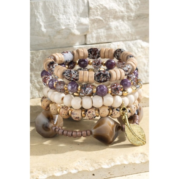 Jewelry - SOLD OUT Tabitha Bohemian Stretch Mixed Bead Wood Charm Stacked Bracelet Set